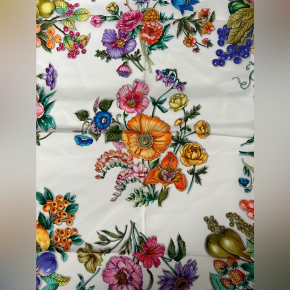 Mantero Silk Navy Trim Colorful Floral Square Scarf Made in Italy - Picture 11 of 17